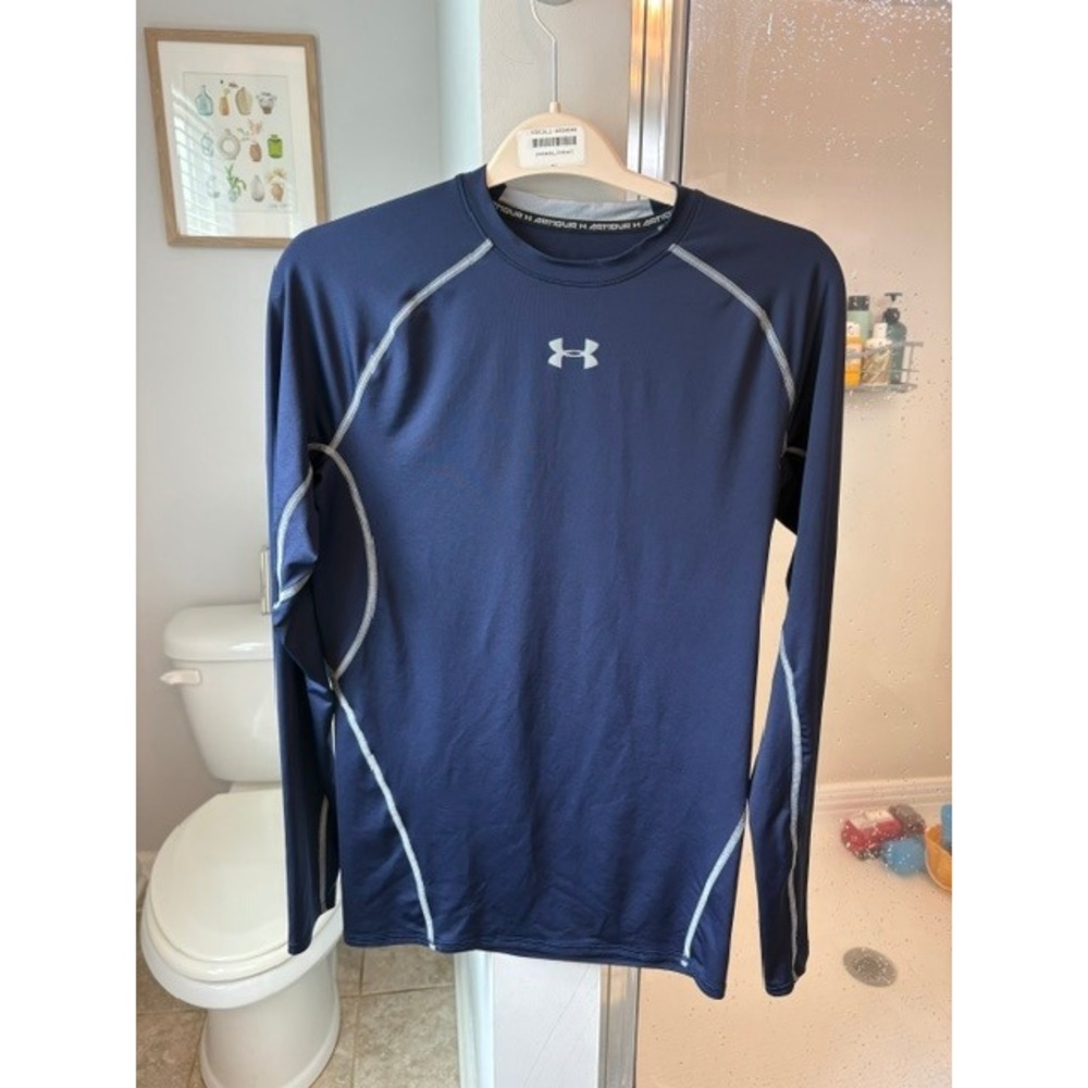 Under Armour Men's XL Tall HeatGear Compression Shirt Navy Blue Long Sleeve